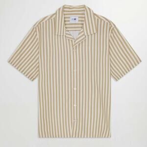 NNO7 No Nationality Men’s Size L Miles Lyocell Blend Shirt Camp Khaki Stripe